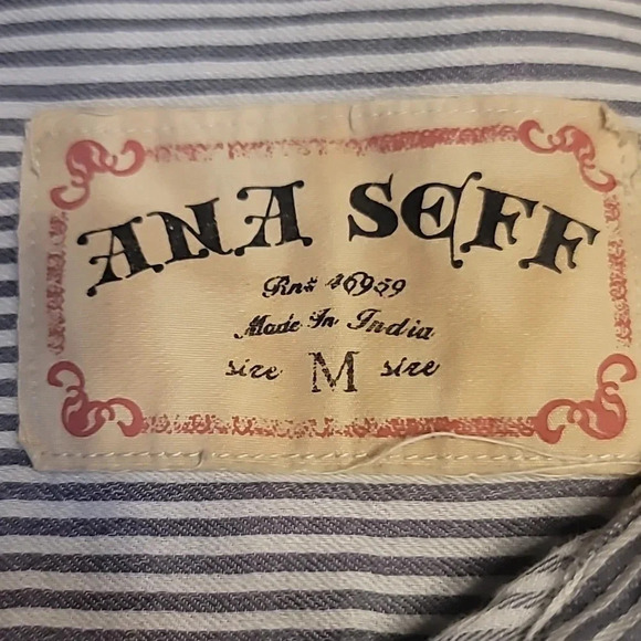 A.N.A. SEFF Blue/white Striped button blouse - Picture 4 of 6